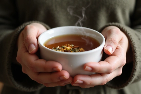 A person enjoying a quiet moment with a cup of herbal tea
